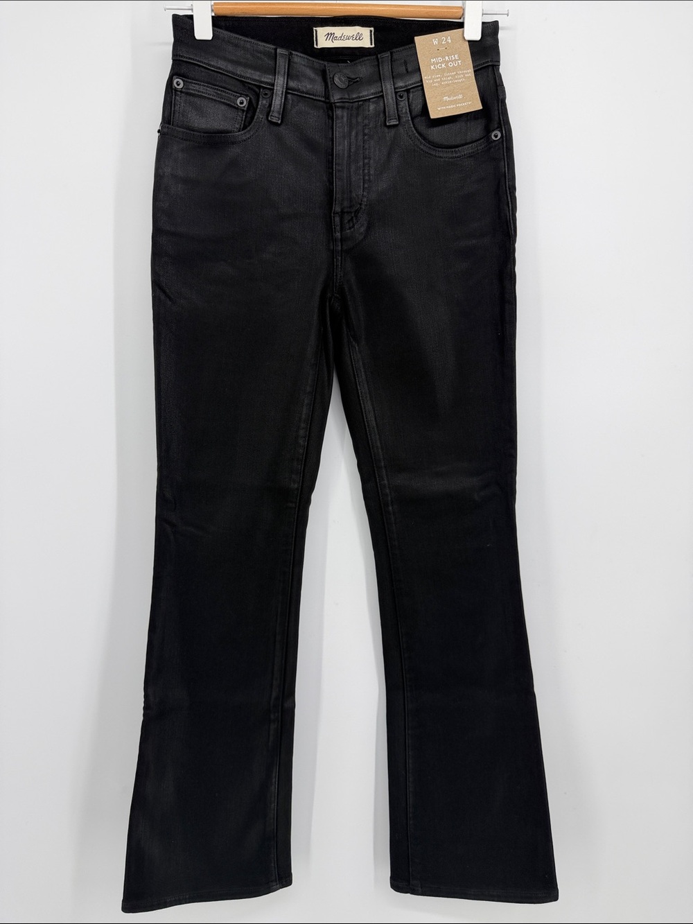 NWT Madewell Mid-Rise Kick Out‎ Coated Black Jeans Size 24